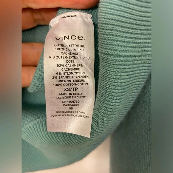 VINCE Double Layer Cashmere Crew Pull Over Light Aqua Size XS - Picture 7 of 8